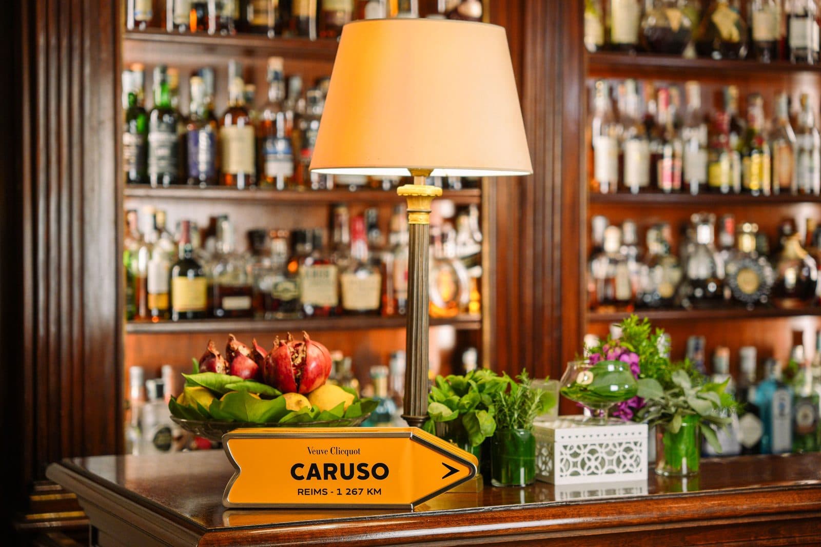 The bar counter at Hotel Caruso, set for service