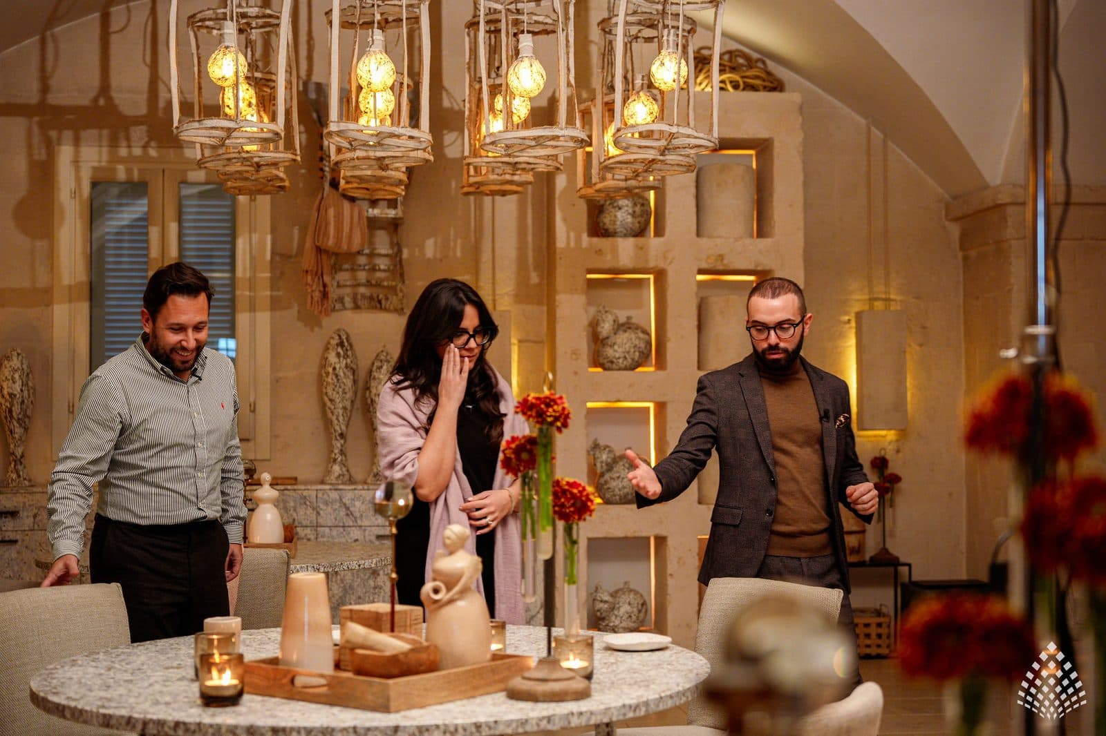 A table being styled during filming at Borgo Egnazia